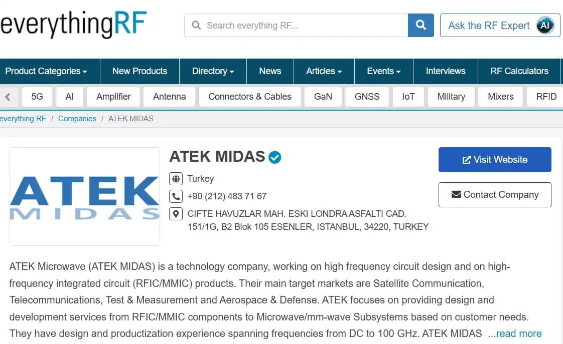 ATEK MIDAS Featured on EverythingRF Component Database