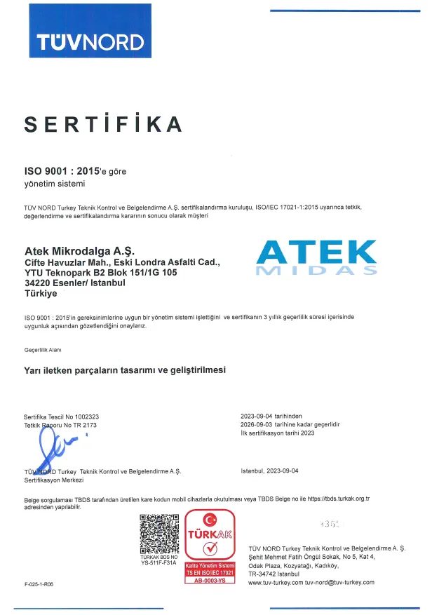 ISO9001:2015 Certificate for Development and Design of Semiconductor Components
